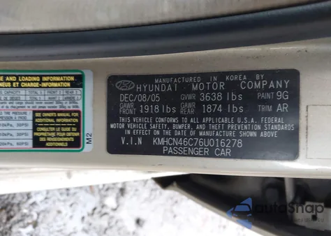 2006 Hyundai Accent Gls z USA, uszkodzony, nr VIN KMHCN46C76U016278